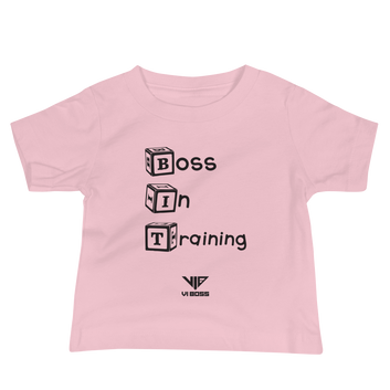 Baby All Black Letter Blocks Boss In Training Pink T-Shirt - VI BOSS