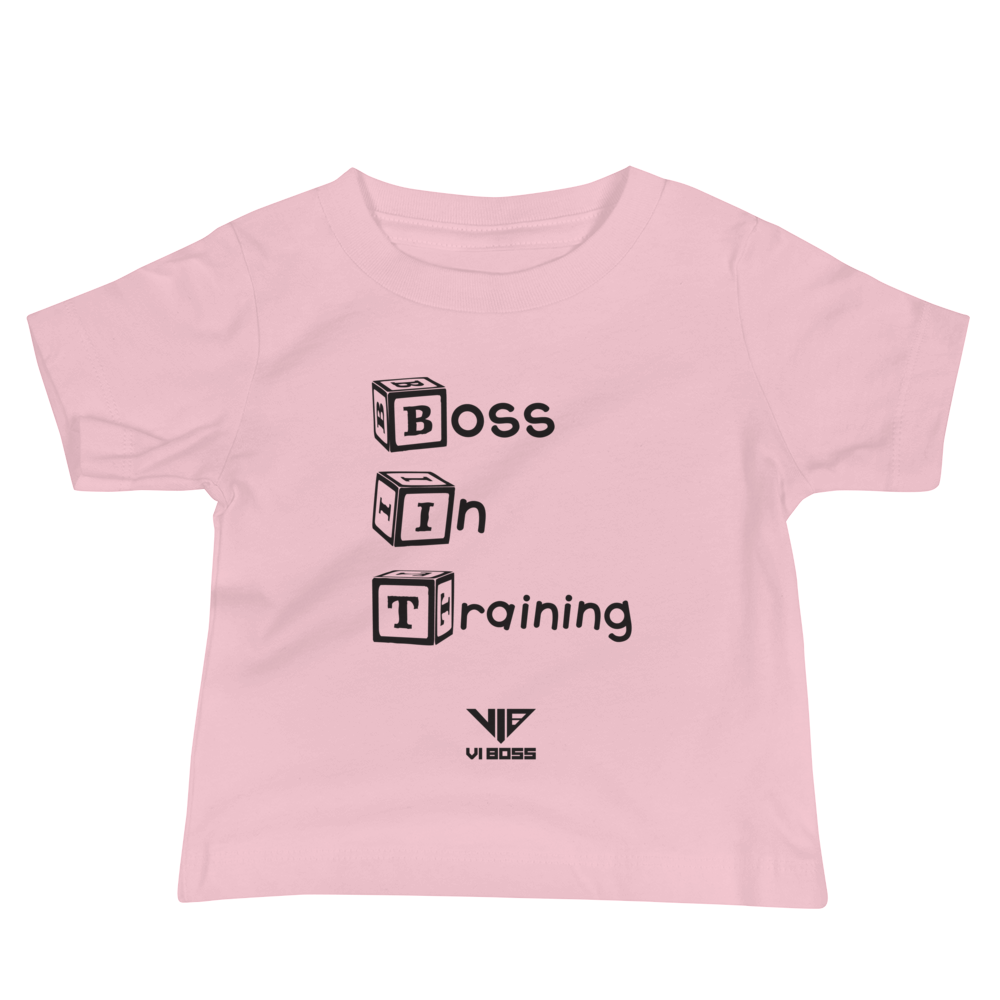 Baby All Black Letter Blocks Boss In Training Pink T-Shirt - VI BOSS
